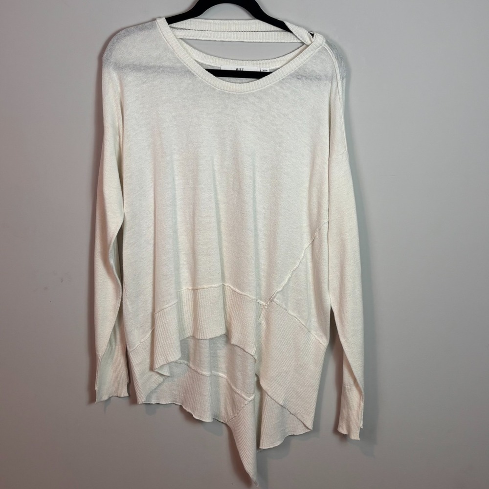 Wilt Womens White Cotton Cashmere Asymmetric Lightweight Oversized sweater sz XS